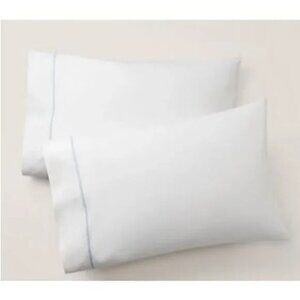 Ralph Lauren Organic Cotton Palmer KING Pillowcases Pale Sky Blue Trim Set of 2